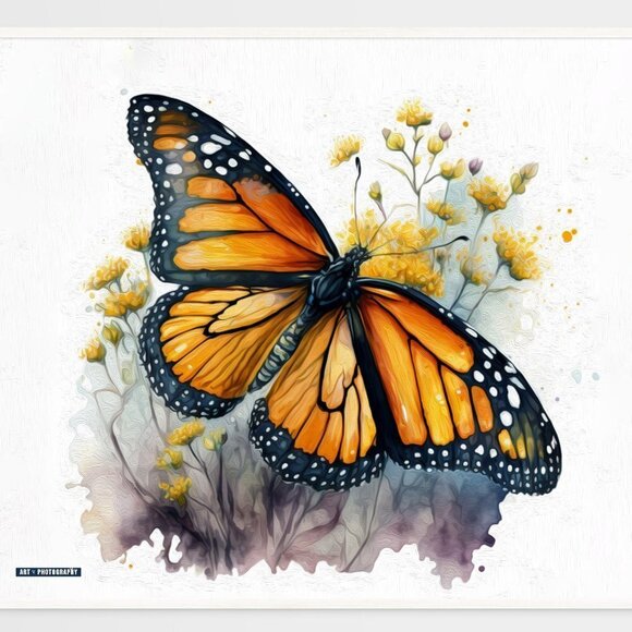 Monarch‎ Butterfly Watercolor Oil Painting Art Print - Picture 7 of 7